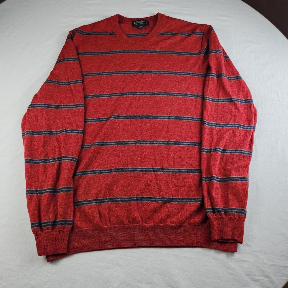 Brooks Brothers Vintage Mens Red Navy Striped Merino Wool Sweater XXL Fits Large